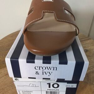 crown & ivy Tan Leather Slide Sandal